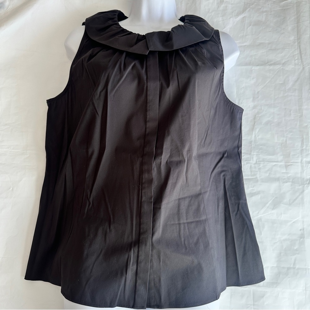 Lafayette 148 New York Black Ruffle Collar Blouse 12 Sleeveless Shell